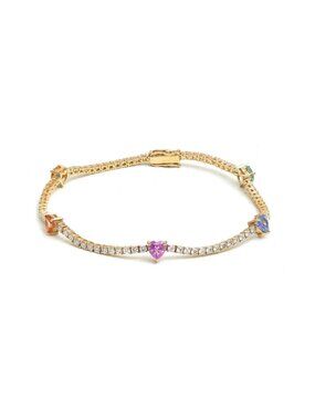 Colourful Heart 14K (Custom) Yellow Gold Diamond Bracelet